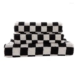 Towel Pack Of 3 Black And White Checkerboard Bath Towels Sets Matching Long-Staple Cotton Skin-Friendly Adult Kids Home Beach