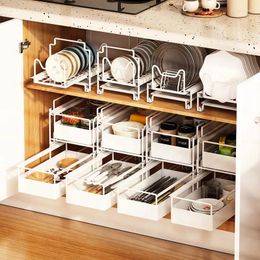 Kitchen Storage Under The Sink Organiser Household Multifunctional Seasoning Dishes Pull-Out Sliding Large-Capacity Metal Racks