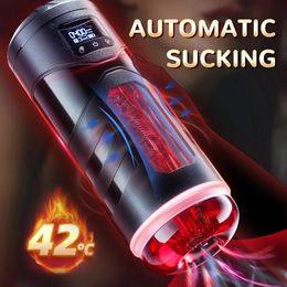 Automatic Heated Sucking Male Masturbator Vibration Blowjob Machine Silicone Vagina Masturbation Cup Sex Toy Adult Goods for Men 240326