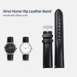 Handmade Japan Horse Leather Watchband18 19 20 22MM Black High-End Wear-Resistant Leather Bracelet Vintage Mens Watch Bracelet 240320