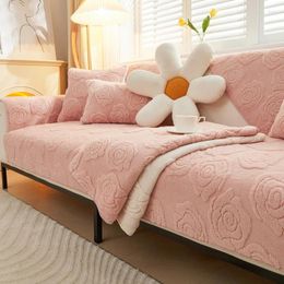 Chair Covers Chic 3D Rose Plush Sofa Slip For 2 And 3 Seater L Shape Couch Armhair Towel Furniture Protector Cushion Anti