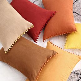Pillow 35x50/50x50cm Pompom Fringes Velvet Cover Sofa Chair Suede Lumbar Pillowcase Decorative Throw