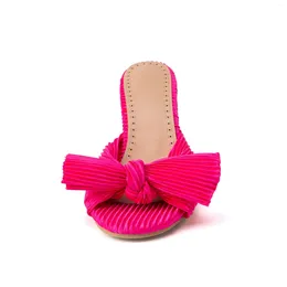 Slippers Outside Women Crossdresser Sissy Shoes Summer Sandals Men Size 34-51 Satin Round High Heels Sweet Bow Footwear