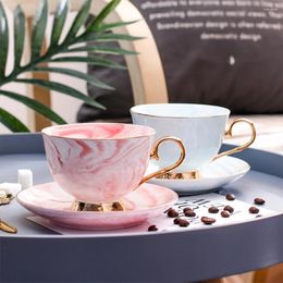 Cups Saucers Marble Light Luxury Coffee Cup And Dish Set Ceramic Vintage Tea Pot Gold-Plated Home Mug Exquisite Drinking Utensils