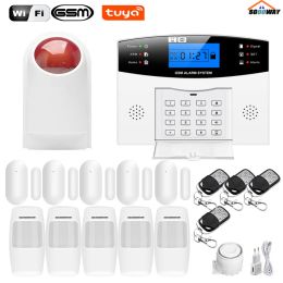 Kits Tuya Wifi Wireless Home Security GSM Alarm System Remote Control Auto dial smoke PIR door sensor Siren Sensor