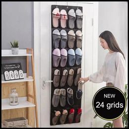 Storage Boxes Closet Rod Shoe Holder 24-pocket Over-the-door Organiser With Hooks Capacity Hanging Bag For Shoes Dorm Door