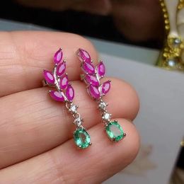 Earrings Natural Emerald Ring with Ruby and Real 925 Sliver Beautiful for Women Designer Jewellery