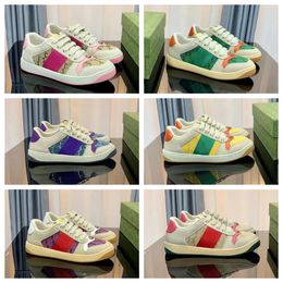 2024 New Couple sneakers Flat Retro Sneakers Screener Shoes Classic Green Blue Pink Rhinestone Stripe Low Top Leather Tennis shoes