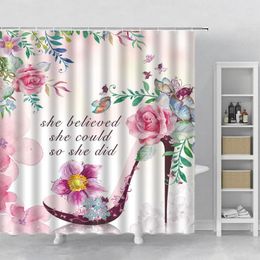 Shower Curtains Pink Floral High Heels Inspirational Curtain Fashion Girl Bedroom Shading Polyester Fabric Bathroom Supplies Set