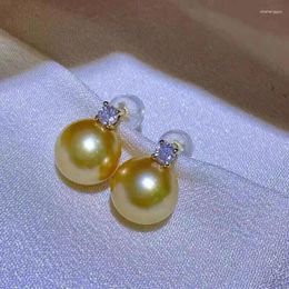 Stud Earrings Elegant 9-10mm South Sea Round Gold Pearl