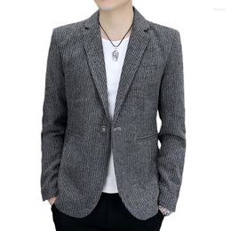 Men's Suits Men Herringbone Single Button Casual Blazer Notched Lapel 2024 Spring Autumn Mens Wear Grey Suit Jacket