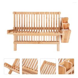 Kitchen Storage Wooden Dish Drainer Rack Drying Plate Cup Cutlery