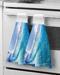 Towel Blue Sea Waves Scenery Kitchen Bathroom Absorbent Soft Children's Hand Table Cleaning Cloth