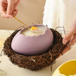 Bowls Creative Bird's Nest Ornament Dessert Bowl Egg Shell Ostrich Modeling Ceramic Cold Drink Barbecue Restaurant Tableware