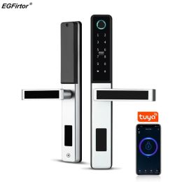 Lock Tuya EU Standard Narrow Aluminium Door Graffiti Fingerprint Door Lock Password IC Card Electronic Smart Digital Bluetooth Lock