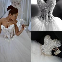 Dresses Tulle Princess Bridal Gown Sparkly Tulle Puffy Skirt Corset Wedding Dress With Beading Sweetheart robe de mariee bustier