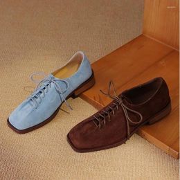 Dress Shoes 2024 Style Genuine Leather Low-heeled Fashion Loafers Lace-up Oxford Spring And Autumn Brogues Mule