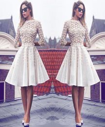 Arabic Long Sleeves A Line Cocktail Dresses 3D Floral Knee Length Formal Party Short Evening Prom Gowns BA69051948703