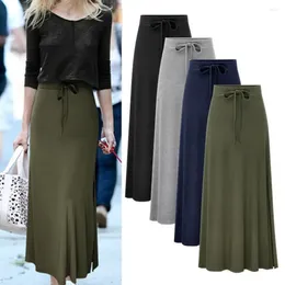 Skirts Women Skirt Solid Color Lace-up Party Summer Autumn Slit A-Line Maxi Streetwear