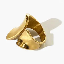 Cluster Rings Peri'sbox Bold 18K Pvd Gold Plated Irregular Wide Open Ring For Lady Stainless Steel Non-Tarnish Chunky Statement Jewellery