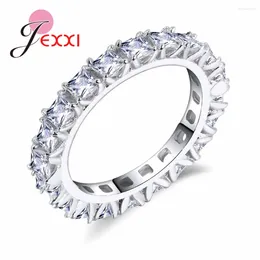 Cluster Rings 925 Sterling Silver Bridal Wedding Engagement Prong Setting Top Quality Women Girl Jewellery