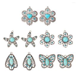 Pendant Necklaces 10Pcs 5 Styles Synthetic Turquoise Pendants Mixed Flower Teardrop Butterfly Shapes For DIY Necklace Keychains Craft Making