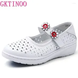 Casual Shoes GKTINOO Comfort Soft Bottom Flats Women Spring Flower Ankle Strap Flat Heels Mom Woman Genuine Leather Sandals