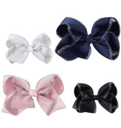 16pcslot 4quot Kids039 Head Accessories Solid Grosgrain Ribbon Hairbow with Clips Handmade Glitter Edge Hair Bow Girls0394453790