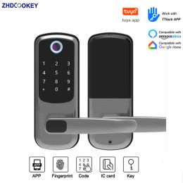 Lock Tuya WIFI Biometric Fingerprint APP TTLock Bluetooth Password IC Card Code Key Safety Deadbolt Lock Electronic Smart Door Locks