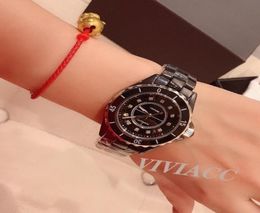 fashion women men couple watch ceramic black white ceramics clock diamond wrist watch mark logo design 33mm 38mm3509564