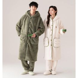 Women's Sleepwear Est Couple Solid Robe Winter Flannel Bathrobe Pant Hooded Home Clothing Thick Warm Men And Women Pijamas Hombre 3XL