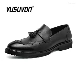 Casual Shoes Men Classic Genuine Leather Tassel Loafers Slip-On Driving Boys Black Pattern Moccasins Office 37-44