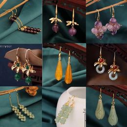 Dangle Earrings Fashion Vintage Yellow Water Droplets Drop Nature Stones Ethnic Jewellery For Women