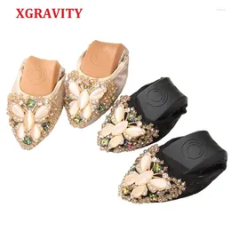 Casual Shoes Stock Clearence Crystal Flats Ballet Flat Rhinestone Women Spring Autumn Butterfly Pointed Toe Silver Foldable C220