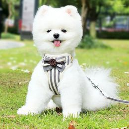 Dog Collars Soft Mesh Pet Puppy Cat Harness Leash Set With Bow-knot Cute Stripe Vest For Small Medium Dogs Chihuahua Yorkie Teddy