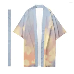 Ethnic Clothing Men's Japanese Traditional Long Kimono Cardigan Fashion Women's Casual Cloud Pattern Shirt Yukata Jacket