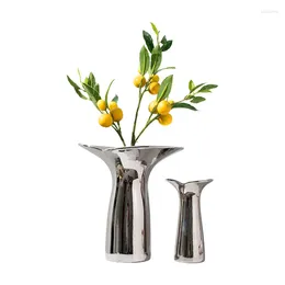 Vases Electroplated Silver Ceramic Vase Tea Table Side Speaker Flower Decoration Ornaments
