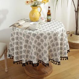 Table Cloth Cotton Linen American Wishing Tree Prints Round Tablecloth Coffte Cover Party Protector