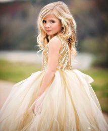 Dresses Flower Girls Dresses For Weddings Jewel Sequined Top Hollow Back Sexy Girls Pageant Gowns Tulle First Communion Dress