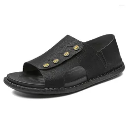 Sandals Summer Men Leather Classic Roman 2024 Slipper Outdoor Flat Beach Shoes Flip Flops Water Trekking