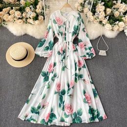 Casual Dresses Guilantu Bohemia Maxi Women Spring Summer Long Sleeve Floral Chifffon Beach Floor-length Dress Vintage Robe Longue