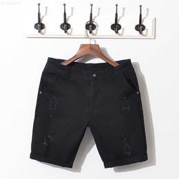 Wholesale- Brand Summer Black White Men Jeans Shorts Cotton Ripped Denim Short Pants Quality Solid Slim Fashion Style Bermuda Shorts Male HUIS