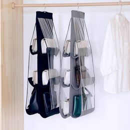 Cosmetic Bags 6 Pocket Handbag Storage Organiser Dustproof Shelf Transparent Hanging Holder For Bag Caps Shoes Clothes