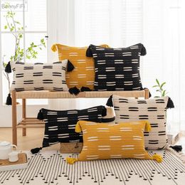 Pillow Black Ivory Cover Mustard Tassels Woven For Home Decoration Sofa Bed Living Room 45x45cm/30x50cm