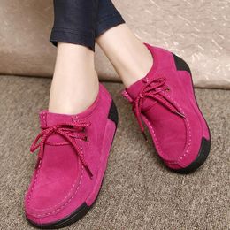 Fitness Shoes Genuine Leather Women Suede Platform Hand-stitched Loafers Soft-soled Driving Beef Tendon Sneakers