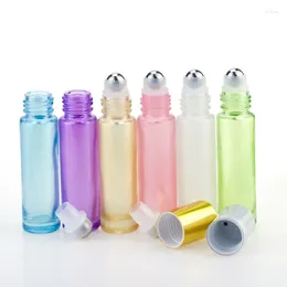 Storage Bottles 50pcs 10ml Pearl Colourful Thick Glass Essential Oil Roller Portable Travel Refillable Perfume Sample Rollerball Vial