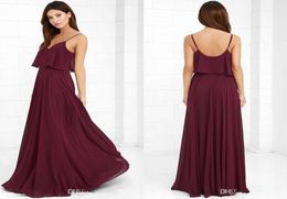 Burgundy Straps Spaghetti Chiffon Bridesmaid Dresses 2017 A Line Sexy Deep V Neck Low Back Maid Of Honour Gowns Cheap Wedding Party9389440