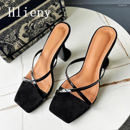Slippers Hlieny 2024 Summer Slides Fashion Narrow Band Square Toe Strange Style High Heels Party Shoes Ladies Sandals