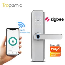 Lock Tuya Zigbee Biometric Fingerprint Smart Door Locker Hotel Airbnb Keyless Entry Home Handle App Unlock Digital Intelligent Lock