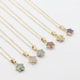 Pendant Necklaces Natural Stone Pendants Faceted Pentagram Energy Healing Crystal GemStone Charms For Jewellery Making Necklace Bracelet Women